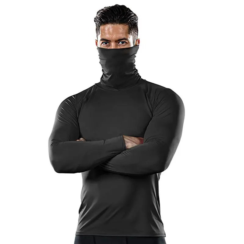 Men's Plus Size (XXL) Fitted Sporty Chic Solid Color Silk-Polyester-Elastane Compression Shirt - Long Sleeve Mock Neck Quick-Dry Breathable Soft Base Layer for Running, Cycling, Milk Silk Polyester Fiber Top