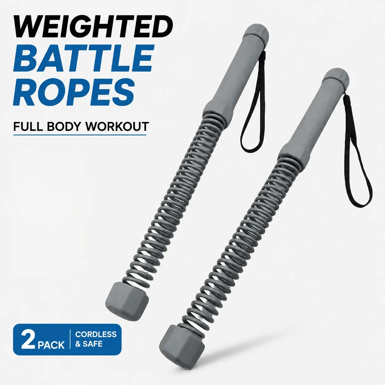 2 Pack Collapsible Cordless 1.6lb Weighted Battle Ropes - Heavy-Duty Arm Strength Fitness Equipment, Compact Portable Size Cardio Tool for Home & Gym Full Body Functional Training Workouts