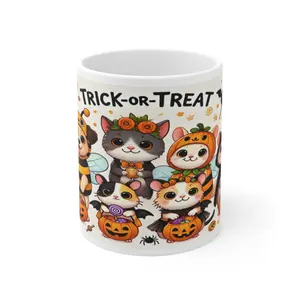 Trick-or-Treat Pets Halloween Mug Ceramic Beverage Coffee Cup Drinkware Pumpkin Bat Tumbler Washable Reusable Reuse Portable colorful