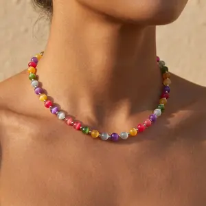 UV Reactive Dopamine Necklace for Women, Adjustable Color Changing Rainbow Beaded Choker, Waterproof Summer Beach Vacation Jewelry Gift