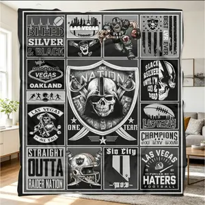 Raider Nation Echo Team Las Vegas Football Flannel Blanket, Soft Cozy Throw for Men Women Boys, All Season Sofa Bed Cover, Sports Fan Home Decor, Christmas Holiday Gift adult children's blankets