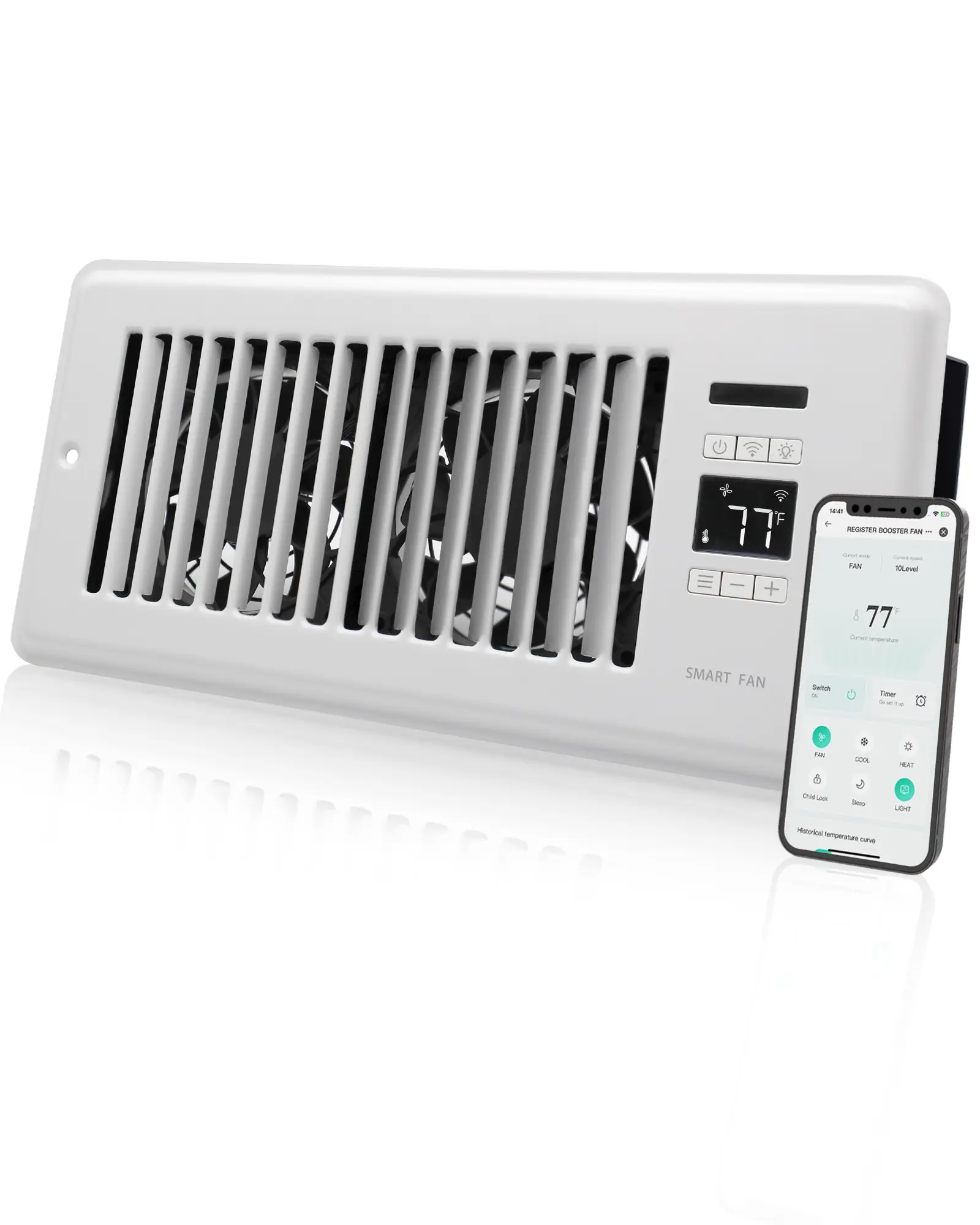 Howeall Super Quiet Register Booster Fan Register Holes, Smart Register Vent with Dual Intelligent Thermostat and WIFI App Control, Heating Cooling AC