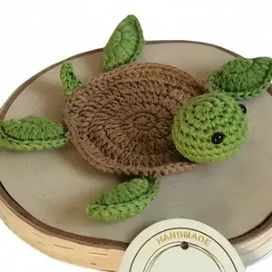 2pc Pure Handmade Crochet Turtle Coaster - Adorable Table Mat with Heat Insulation, Cute Turtle Shaped Mat Table Desk Decoration - Perfect For Home, Holidays & Gifts,Home Decor Essential