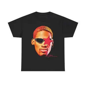 Rodman Inspired Vintage Graphic T-shirt Heavy Cotton Tee Basketball Sreetwear 90s Styled Shirt Hiphop Vibes Y2K Aesthetic Throwback Classic Sports Fan Fashion Rero Michael Jordan Allen Iverson Casual Menswear Retro Top Comfy Day Smooth Tshirt Underwear