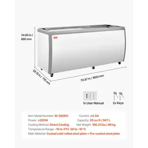VEVOR Commercial Ice Cream Display Case, 20 Cu. ft Chest Freezer, Restaurant Gelato Dipping Cabinet Top Deep Freezer with Locking Casters, Sliding Glass Door, LED Lighting, Hold 12 Ice Cream Tubs
