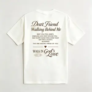 Double Sided Print Walk In God’s Love John 13:34 Tshirt, Dear Friend Walking Behind Me God Blessing Quote Graphic Tee, Faith Religious Inspirational Short Sleeve Casual Women’s Gift Top