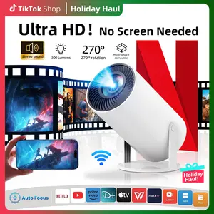 [US warehouse]Portable Mini Projector 300ANSI Dual Video Source Native 1280*720P Android 11 Built-in Speaker Appstore BT5.2 Cinema Outdoor Mini Projetor Remote Control Included Audio Portable Bluetooth WiFi Projector