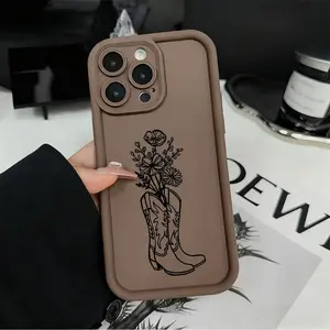 Phone Case for iPhone 17 Pro Max 16 Plus 15 14 13 12 11 Air Cowboy Boots Flowers Shockproof Silicone TPU Bumper Drop Protection Soft Cover Non-Slip Design