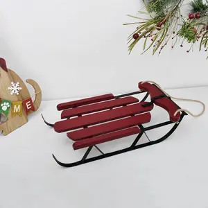 Wood Sleigh Decor Rustic Christmas Hanging Ornament, 10X19 Inch Decorative Sled Hanging Christmas Sled Decoration with Metal Base Wall Art Decor Sled Door Hanging Decoration Holiday Decor Xmas Gift
