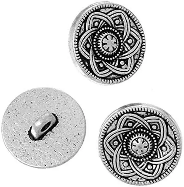 12 count Antique  Six-Petal Flower Carving Circle Buttons -  Coat Buttons