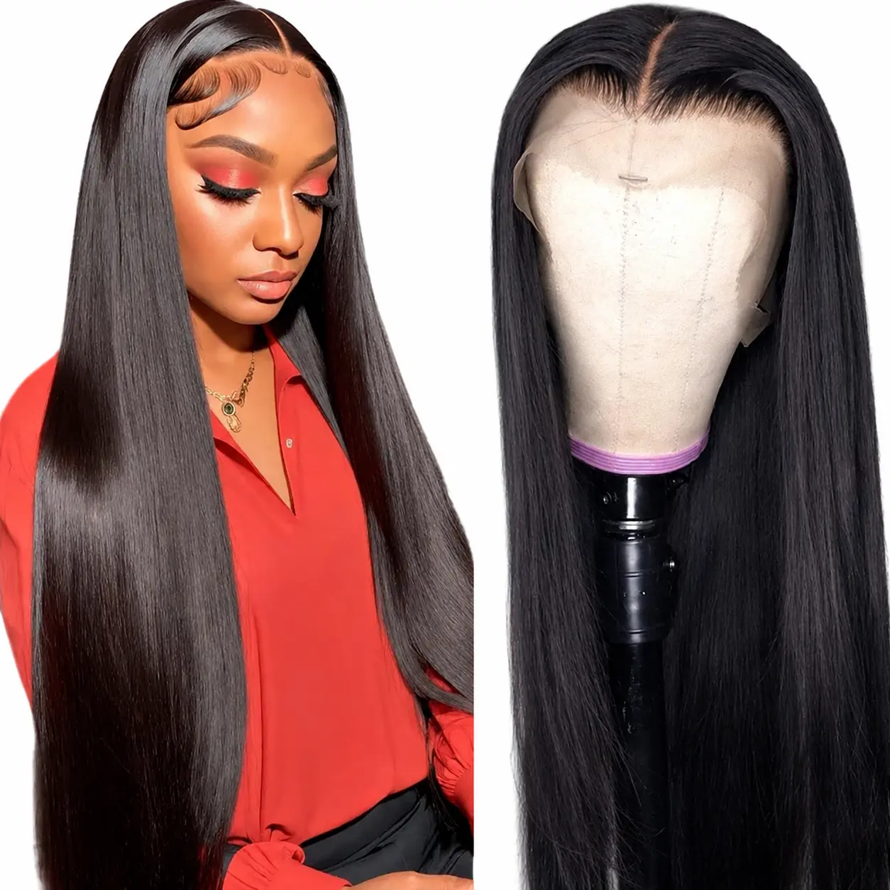 13x4 Lace Frontal Wig Human Hair Burgundy Straight Wig Lace Frontal Wig Pre Plucked 180 Density Black Straight Wig 13x4 Lace Frontal Wig for Women