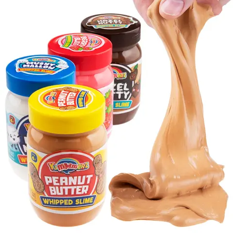 Scented Whipped Slime - Peanut Butter, Chocolate, Marshmallow, Mixed Berry - Pliable Plaything with Air Pockets - Fun Food-Themed Jar