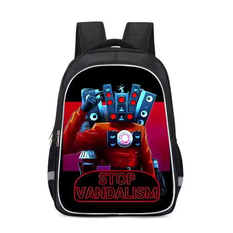 Sci-Fi Robot Character Printed Backpack, Titan Monitor Print Backpack Large Capacity Casual Lightweight Daypack, Suitable for School Daily Travel Outdoor