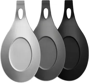 3 Pack Silicone Spoon Rest for Stove Top, Heat Resistant Kitchen Utensil Rest with Hanging Hole, Spoon Holder for Kitchen Utensils, Cutlery
