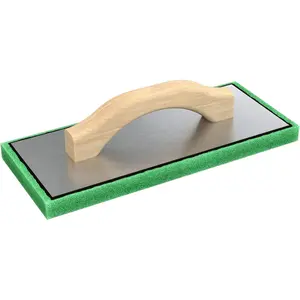 Green Foam Float 12 in. x 5 in. x 3/4 in. with Wood Handle and Aluminum Backing for Plaster, Stucco and Concrete Finishing