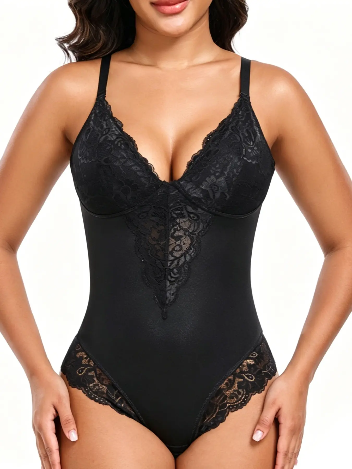 Women’s lace glitter shapewear bodysuit, high elastic tummy control waist cincher slimming underwear