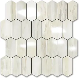Long Hexagon Peel and Stick Backsplash  - 10 Sheets Stick on Backsplash for Kitchen and Bathroom 12.4 x 12 Inch Glossy  Grain PVC Self Adhesive Mosaic Wall s