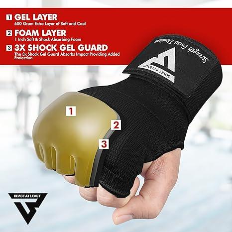 Gel Boxing Hand Wraps Inner Gloves for Men and Women, Quick 76cm Long Wrist Straps, Elasticated Padded Boxing Wraps for Muay Thai, MMA, Kickboxing, Martial Arts