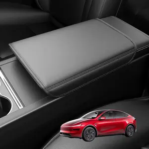 Tesla New Model Y Juniper & Model 3 Highland Faux Leather Center Console Armrest Cover [Non-Slip, No Logo, Cushioned] Model 3 (2024~2025)/New Model Y Juniper Accessories, Black