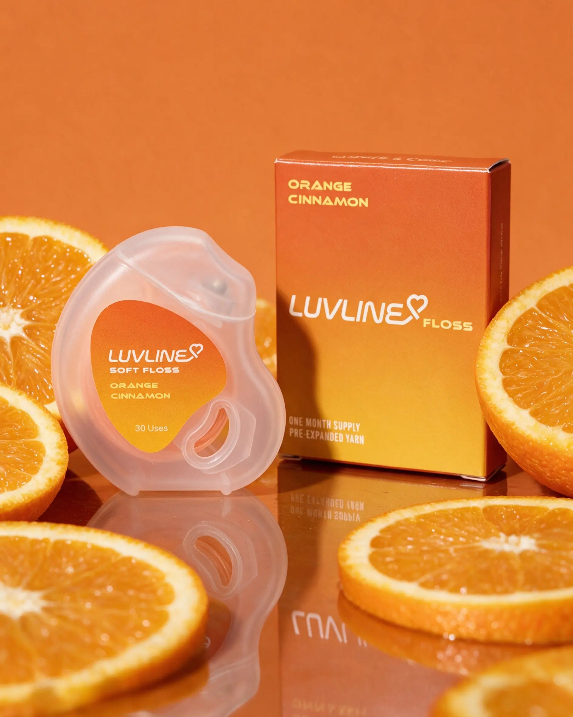 LUVLINE Orange Cinnamon — Pre-Expanded Dental Floss with Vitamin E, Dentist-Designed Oral Care to Fight Cavities — 1 Softfloss Spool (1 month supply)
