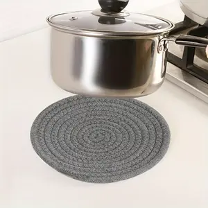 1pc Cotton Rope Woven Placemat, Round Cotton Woven Coaster, Heat Resistant Table Mat, Bowl Mat, Casserole Pot Holder