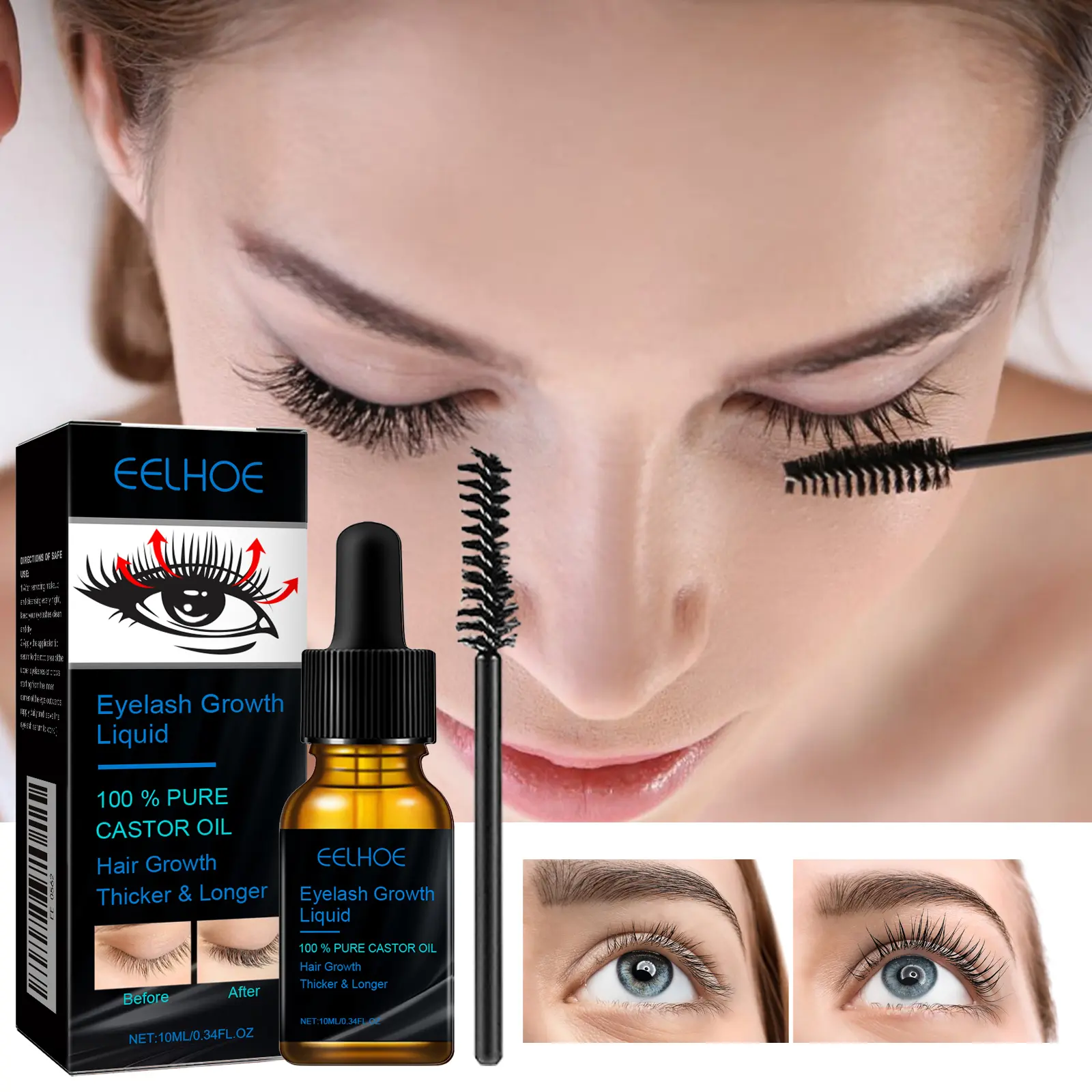 EELHOE Castor Oil Mascara Daily Natural Eyelash Curl  Curl Beauty Gentle Moisturizing Treatment Makeup Serum eyelash eyelash curler heated eyelash