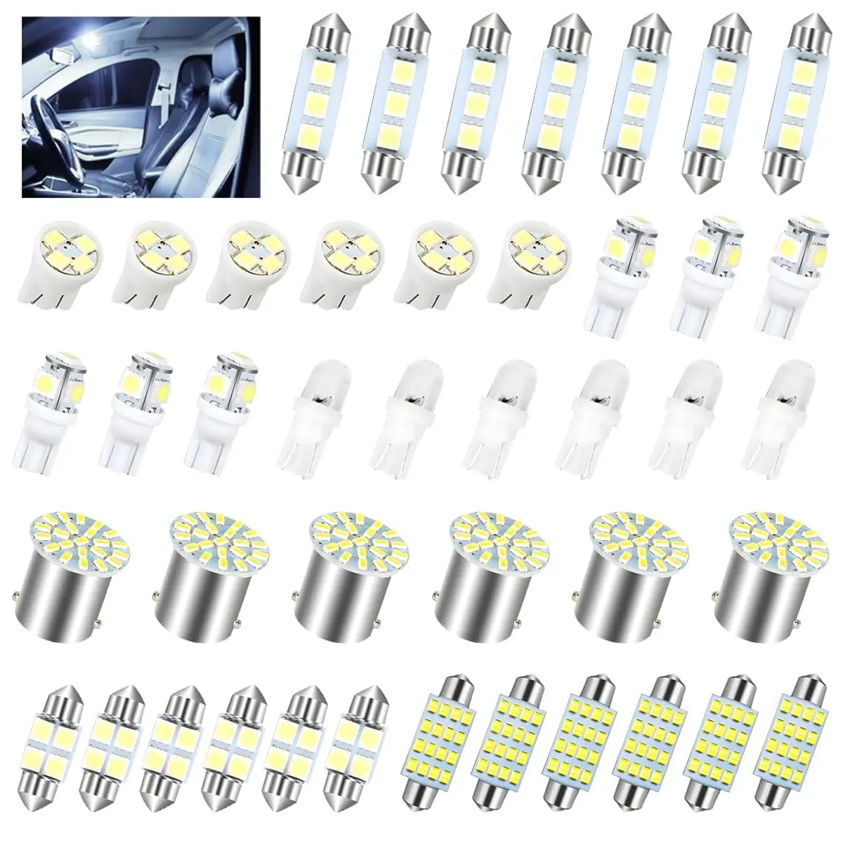 42PCS LED Interior Car Light Bulb Kit, 6000K Xenon White Auto LED Dome Light Replacement, T10 194 168 DE3175 Bulbs for Car Truck SUV RV, Plug & Play Interior Lighting