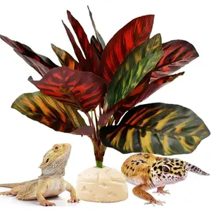 Reptile Terrarium Decor Plants,Amphibian Habitat Decor,Artificial Plants for Tank Accessories (Calathea makoyana -B)