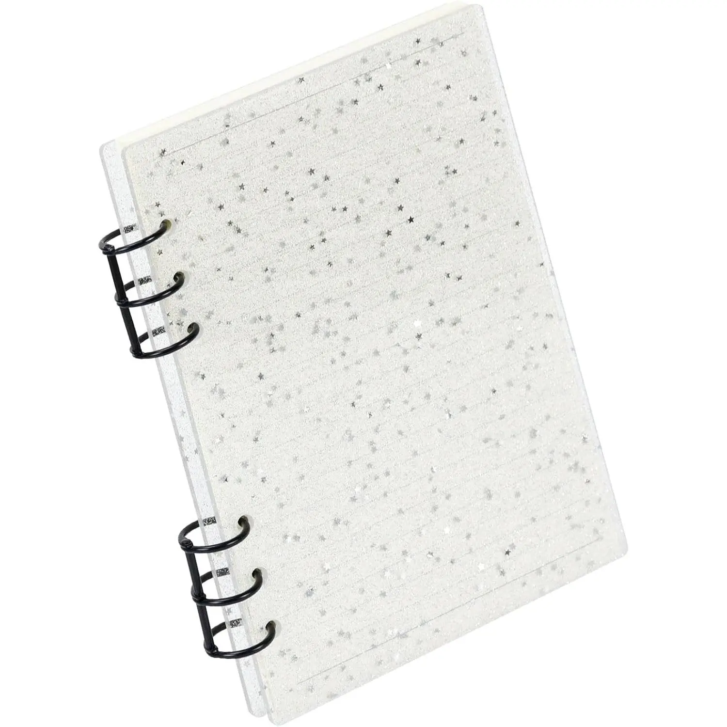 A5 Binder 6-Ring Glitter  Notebook Cover, Black Metal Round Ring with 45 Sheets Lined Inner Papers, A5 Loose Leaf Personal Planner Binder