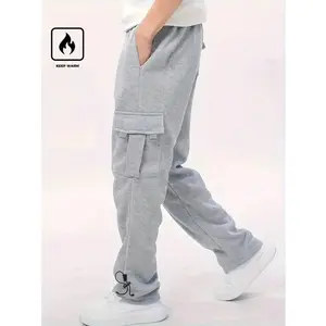 Men's Cargo Sweatpants, Men's Warm Cargo Joggers, Men's Fleece Lined Cargo Pants, Men's Elastic Waist Cargo Trousers