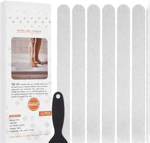 Anti Slip Shower Stickers for Bathtub & Shower Floor | Strong Adhesive Non Slip Safety Strips with Scraper for Bathroom Tub Tiles Kids Adults Seniors Fall Protection 12PCS Clear