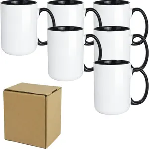 Sublimation Mugs 15oz Two Tone With Black Inside And Handle, Sublimation Coffee Mugs With Brown Mail Order Box,Case of 6 count