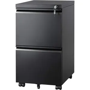 2 Drawer Metal File Cabinet, Fully Assembled, under Desk, Black, Lock, Fits Letter/Legal/A4 Size Files