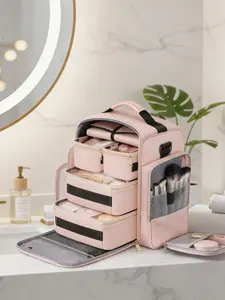 Premium Large Travel Cosmetic Organizer Bag - with 4 Removable Storage Boxes and Jewelry Roll, Durable & Portable