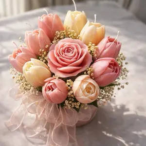 Tulip Blossom Candle Bouquet - 100% Organic Soy Wax Floral Design for Home Decor & Special Occasions Eco-Friendly Clean Burning Candles