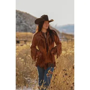 Ladies Faux Suede Jacket with Fring/Studs Work. L-25307