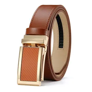Men’s leather automatic-lock belt featuring an adjustable carbon‑fiber textured buckle head and a double‑sided two‑tone finish; it’s a durable dress belt that blends casual and formal styles, suitable for various occasions — an excellent gift for Valentin
