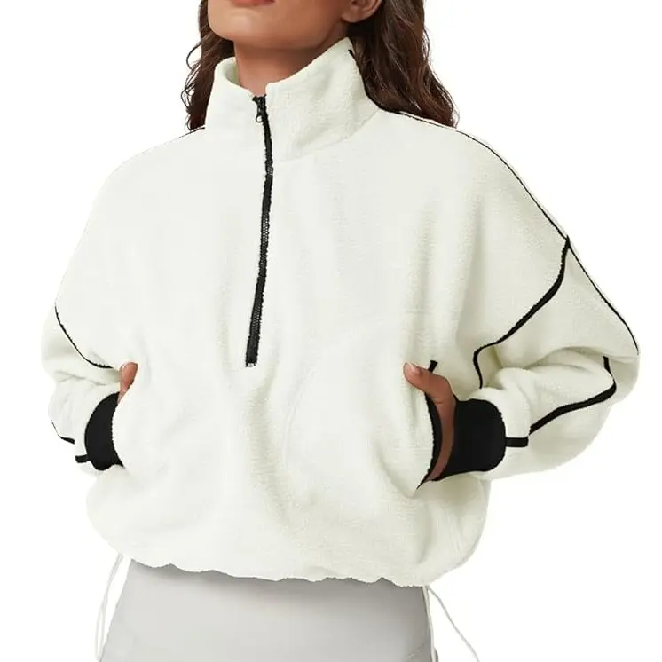 QINSEN Women's Half Zip Fleece Short Pullover Sweatshirt Winter Long Sleeve Cozy Sherpa Sweater Top QINSEN Women's Half Zip Fleece Short Pullover Sweatshirt Winter Long Sleeve Cozy Sherpa Sweater Top