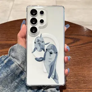 A Pair of Dolphins Gliding Shock-Resistant Hard Case Magnetic Wireless Charging for Samsung Galaxy S26 S25 S24 S23 S22 S21 S20 Fe Plus Ultra Edge S10E A57 A56 A55 A54 A37 A36 A35 A34 A26 A25 A24 A23 A17 A16 A15 A14 A07 A06 A05s Note20 Note10 Note9