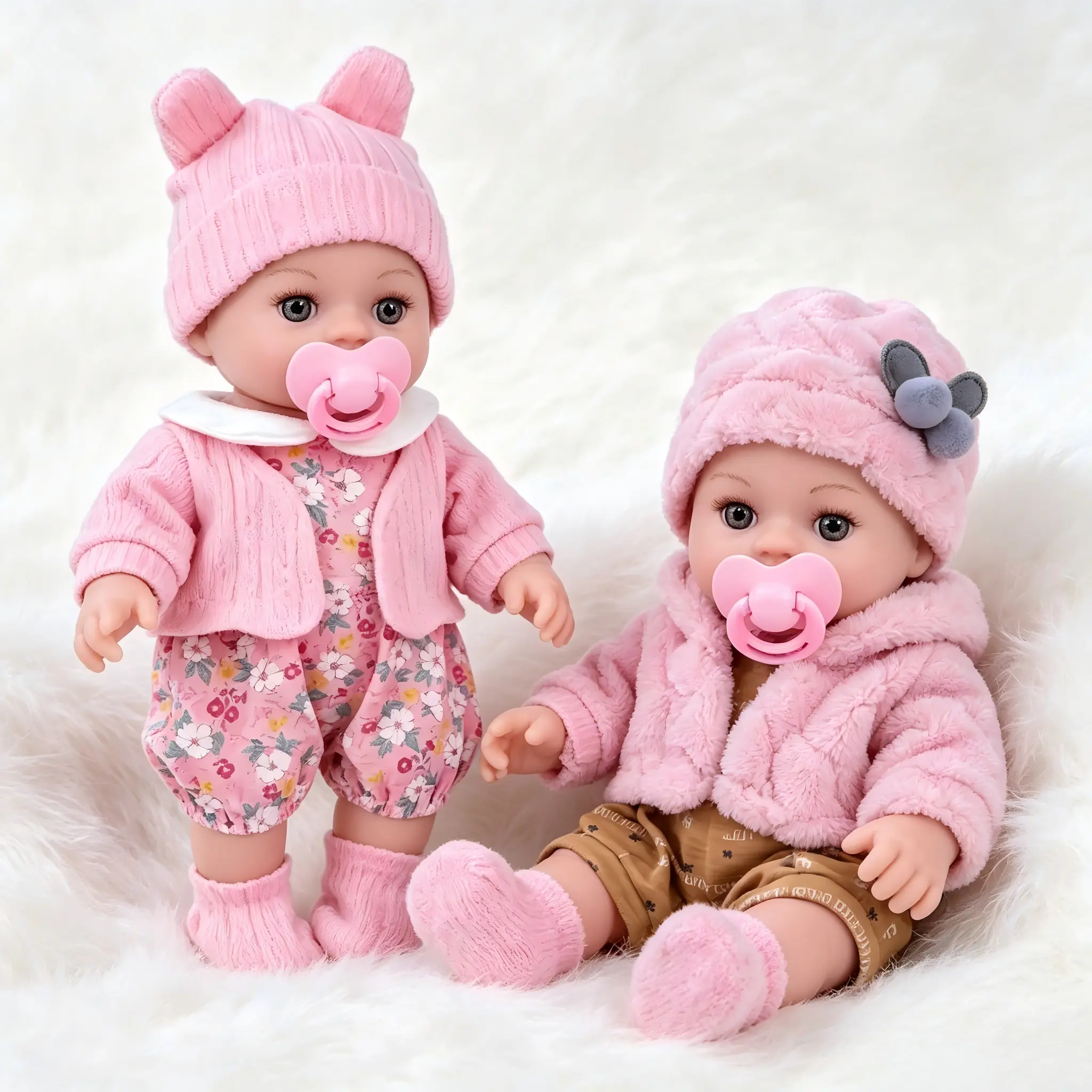 Unisex Child 12-in Twin Set Baby Dolls, Fixed Eyes, Washable Body, Full Outfit Included, Non-Magnetic Pacifier, Safe Toy for Festival, Birthday Gifts, Baby Doll