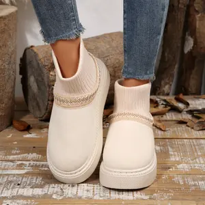 Women's Must - Have Snow Booties Warm Fashionable and Anti - slip Indoor Outdoor Shoes with Knit Cuffs Springfresh