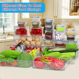 NW3Lbs 22 Pack Clear Stackable Fridge Bins with Lids - Kitchen Organizer for Food, Fruits, Veggies & Cereals - Ideal for Organizing Food Storage
