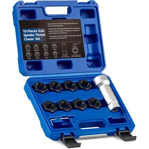 【TikTokShopBlackFriday】Axle Spindle Rethreading Kit,10 Piece Precision Restorer Master Repair Kit, Essential Tool for Mechanics - Includes Thread File and Axle Spindle Thread Chaser Set