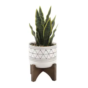Ceramic 12" Snake Plant on Stand with Leaf Design