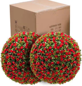 15" Artificial Topiary Flower Balls, 2 PCS Hanging Grass Ball for Home Wedding Decor