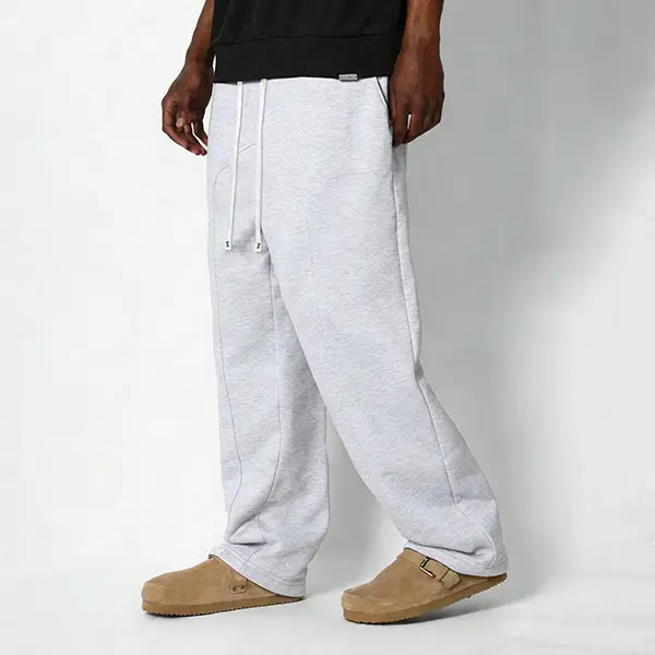 Winter Minimalist Style Gray Loose Straight Casual Men's Drawstring Trousers Versatile Comfortable Casual Pants