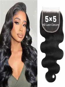 5x5 Body Lace Hairpiece, 10-18 Inches, Free Trimming Hairline, Soft and Knot-Free, Natural Color, Sexy Style, Casual Wear
