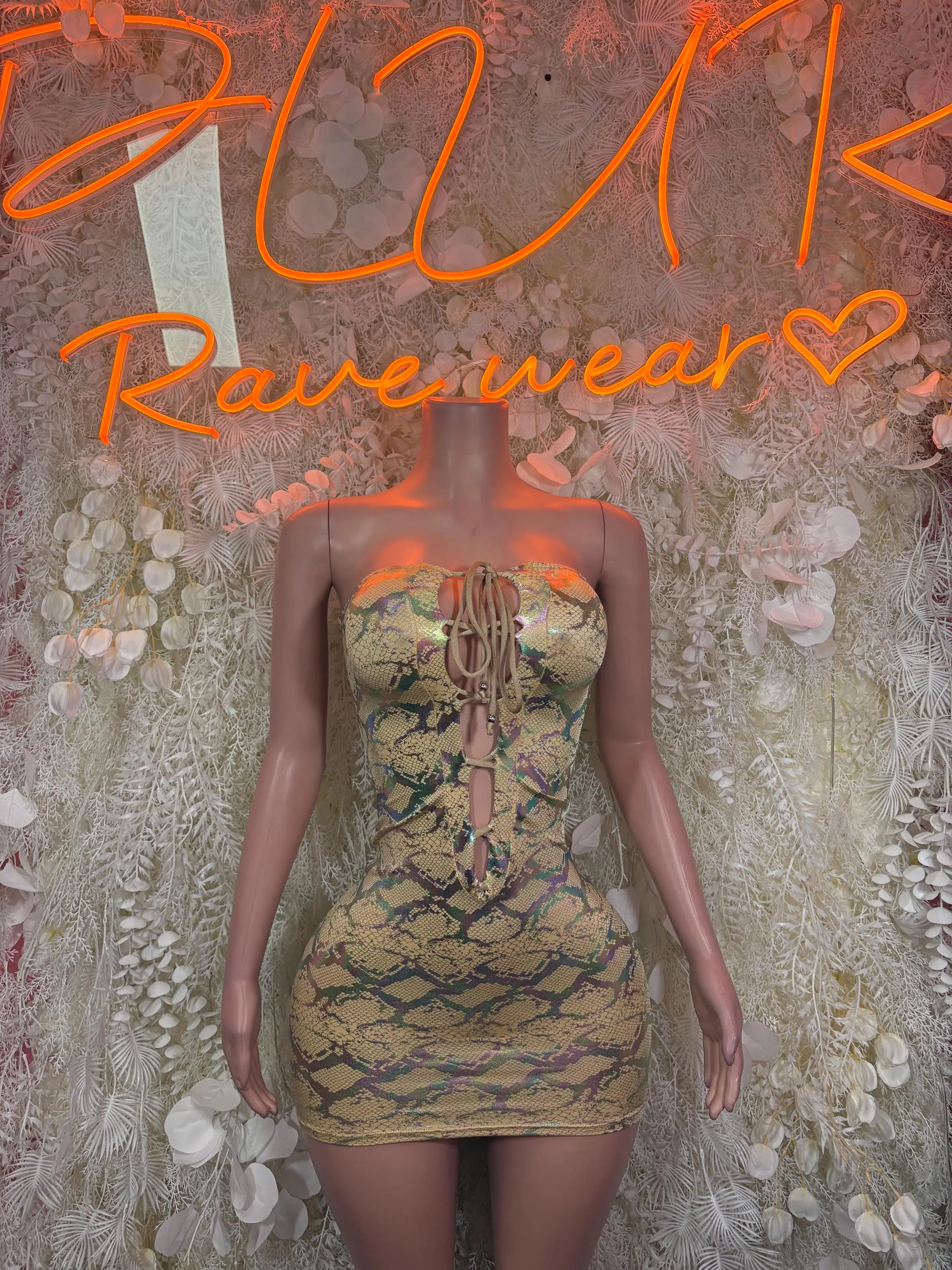 Snake Print Dress One Piece Tan  – Exotic Dancewear & Rave Wear Festival Dress Club Outfit