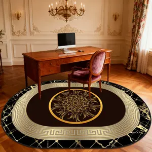 Luxurious European Vintage Round Pattern Carpet, Soft Comfortable Floor Mat for Bedroom Kitchen, Easy Clean, Vintage Lotus Rug