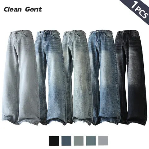 Clean Gent Unisex wide-leg jeans, loose fit, mid-waist design, regular length, comfortable wear in all seasons, casual wear, loose fit jeans, comfortable jeans